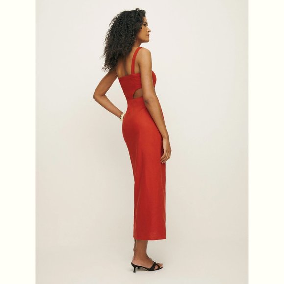 Reformation Satori Linen Dress - Blood orange - Picture 4 of 6